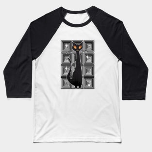 Op-Art Hip Cat Mid Century Anime (blk background) Baseball T-Shirt